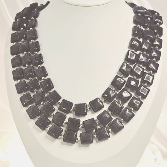 Natural Deep Blue Lapis Lazuli 12mm Flat Square Single Strand Necklace 14 Ct. Go - Picture 13 of 13